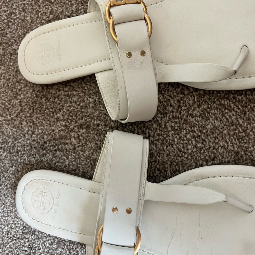Tory Burch White and Gold Thong Sandals Women’s size 10 - Picture 2 of 5